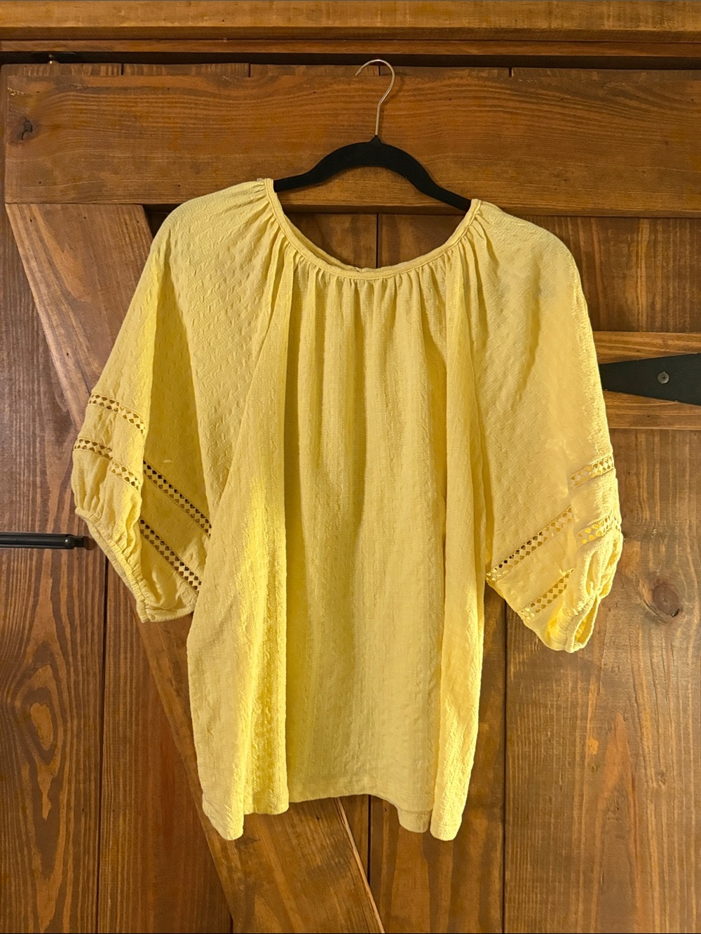 Time and Tru Yellow Peasant Tunic with Eyelet Sleeve Detail